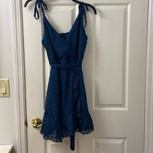 Navy blue dotted pattern tie dress